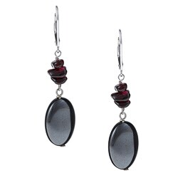 Precious Sterling Silver Hematite and Garnet Earrings