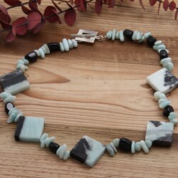 Silverplated 'Atmospheric Moment' Amazonite and Pyrite Necklace