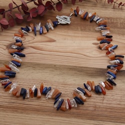 Silverplated 'Dawn to Dusk' Lapis and Carnelian Necklace