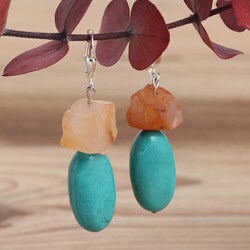 Silverplated New Mexico Sunrise Turquoise and Carnelian Earrings