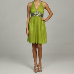 Adrianna Papell Women's Citron Beaded Halter T-back Evening Dress