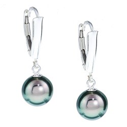 Sterling Silver Tahitian Pearl Dangle Earrings (8-9mm)