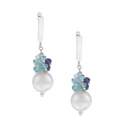 Zoe B Sterling Silver Pearl and Multi-gemstone Dangle Earrings (9-10mm)