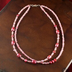 Sterling Silver Dyed Pink Pearl Necklace (China)