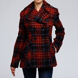 Nicole Miller Women's Plaid Pea Coat