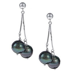 Pearls For You 14k White Gold Tahitian Pearl Dangle Earrings (10-11mm)