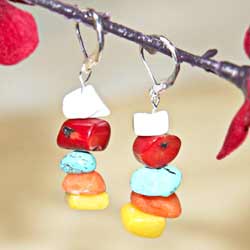 Susen Foster Silverplated Tribal Rainbow Multi-gemstone Earrings