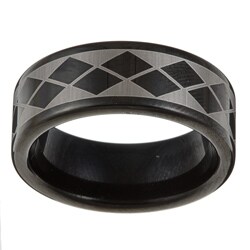 Tungsten Carbide Men's Black-plated Checkered Argyle Band