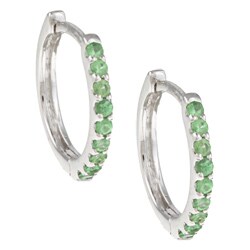 14k White Gold Green Garnet Hoop Earrings