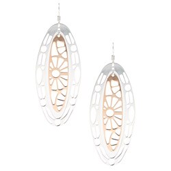 Sterling Essentials Two-tone 14k Rose Gold over Silver Oval Lace Earrings