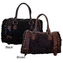 Rosette Faux Leather Studded Bowler Bag