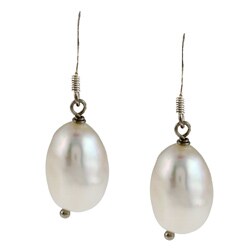 DaVonna Sterling Silver White Baroque Freshwater Pearl Earrings (9-10mm)
