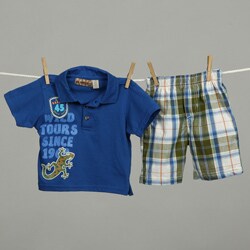 Kids Headquarter Infant Boy's Lizard Polo and Plaid Shorts Set