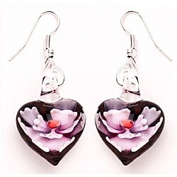 Bleek2Sheek Murano-inspired Glass Pink and Black Heart Earrings