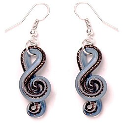 Bleek2Sheek Murano-inspired Glass Blue and Black Music Note Earrings