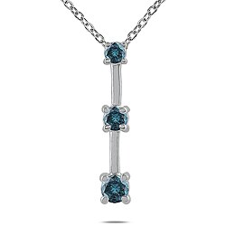 14k White Gold 1/4ct TDW Blue Diamond Three-stone Necklace