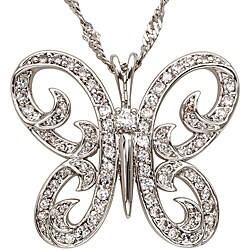 Silvertone White Cubic Zirconia Butterfly Pendant