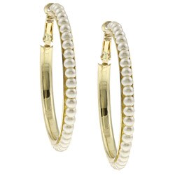Goldtone White Faux Pearl 46-mm Hoop Earrings