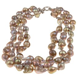 Nanni Silver Pink and Bronze Three-strand Freshwater Pearl Necklace (16-18mm)