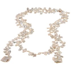 Nanni Silver White Keshi Pearl Lariat Necklace (10-12mm)