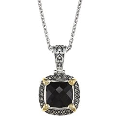 Sterling Silver Onyx and Marcasite Square Necklace