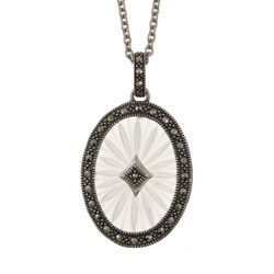 Sterling Silver White Sunray Crystal and Marcasite Necklace