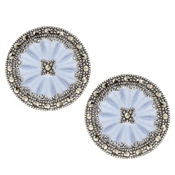 Sterling Silver Marcasite Blue Crystal Earrings