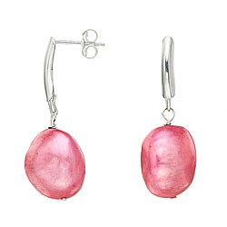 Sterling Silver Pink Baroque Pearl Earrings (13-14mm)
