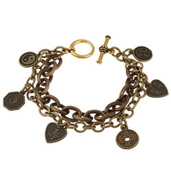 Charming Life Goldtone Double Strand Antique-style Asian Coin Bracelet