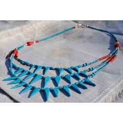 Silver Tribal Turquoise and Red Jasper Necklace (Afghanistan)