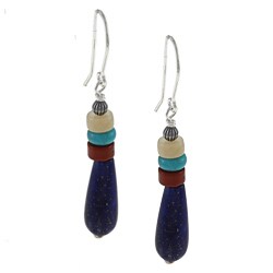 Southwest Moon Silver Lapis, Turquoise and Jasper Teardrop Earrings