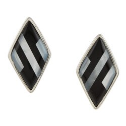 Southwest Moon Sterling Silver Onyx and Mother of Pearl Earrings