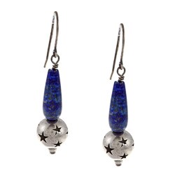 Southwest Moon Sterling Silver Lapis and Star Cutout Bead Earrings