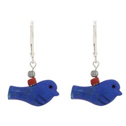 Southwest Moon Sterling Silver Lapis Bird Leverback Earrings