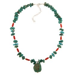 Southwest Moon Sterling Silver Turquoise and Coral Necklace