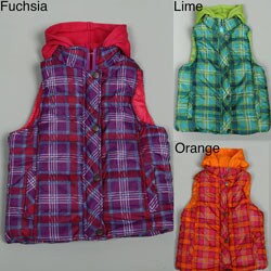 Pink Platinum Big Girl's Puffer Plaid Vest