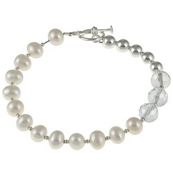Charming Life Sterling Silver Freshwater Pearl and Crystal Bracelet