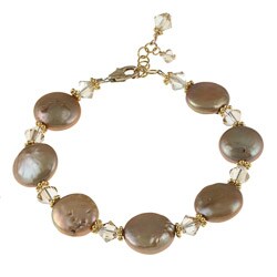Charming Life Goldtone Champagne FW Pearl and Crystal Bracelet (13mm)