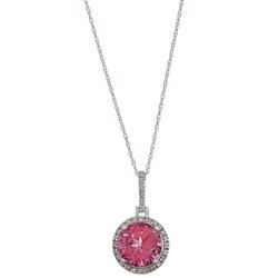 Viducci 10k Gold Pink Topaz and 1/10ct TDW Diamond Necklace (G-H, I1-I2) pink topaz necklace