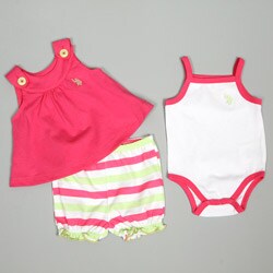 US Polo Newborn Girl's 3-Piece Pink Stripe Short Set