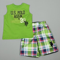 US Polo Toddler Boy's T-shirt Plaid Shorts Set