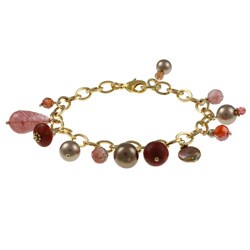 Charming Life Goldtone Coral and Bronze Pearl Fringe Bracelet (4-13mm)