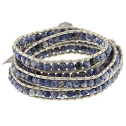 Simulated Lapis Bead Leather Wrap Bracelet