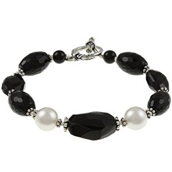 Charming Life Onyx and Faux Pearl Chunky Bracelet