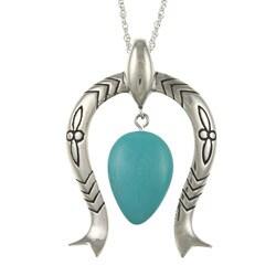 Southwest Moon Sterling Silver Turquoise Squash Blossom Necklace