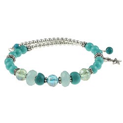 Charming Life Steel Magnesite Turquoise and Jade Coil Wrap Bracelet