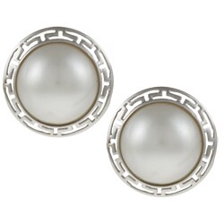 Sterling Silver Mabe Pearl Greek Key Border Earrings (14mm)