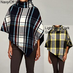 Last Kiss Women's Plaid Foldover Button Collar Poncho Jacket