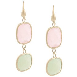 Rivka Friedman Gold Overlay Rose Quartz and Jade Earrings