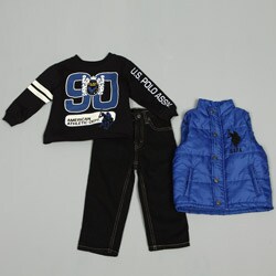 US Polo Association Toddler Boy's 3-piece Puffer Vest Denim Set